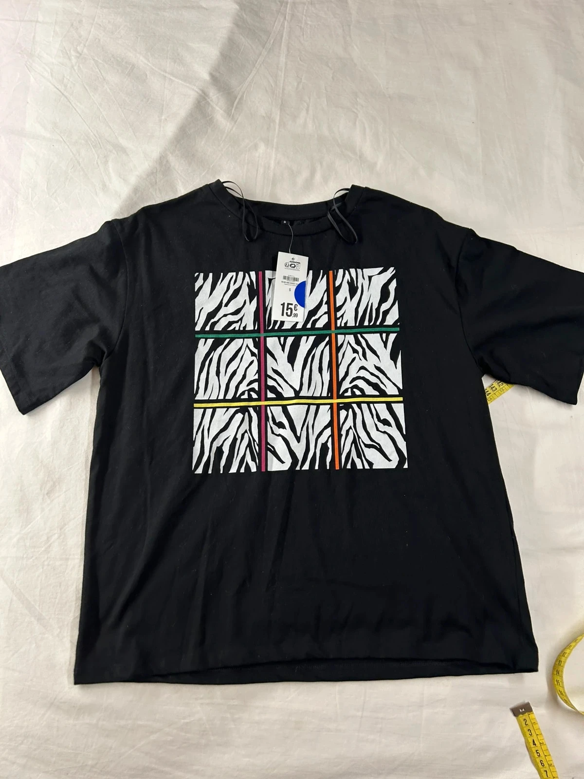 T-shirt noir imprimé style zèbre vintage